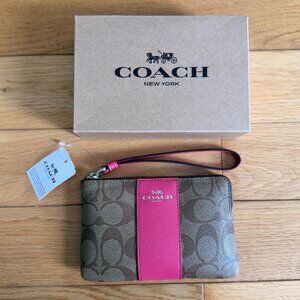 NWT COACH Signature Fuchsia & Brown Wristlet